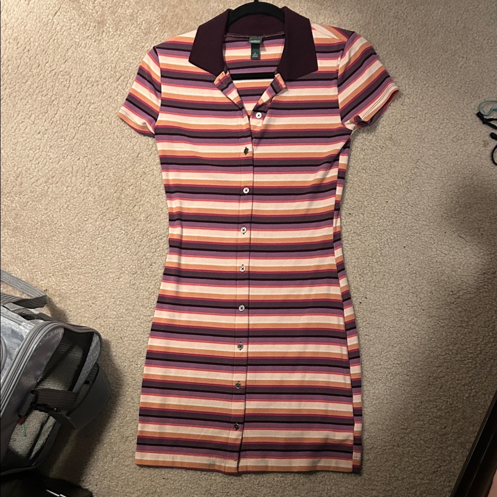 Wildflowers Burgundy and Pink Striped Mini Dress
